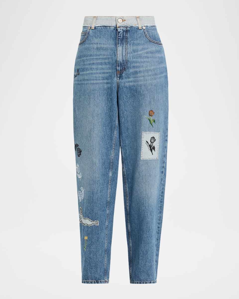 Embroidered Straight-Leg Denim Trousers